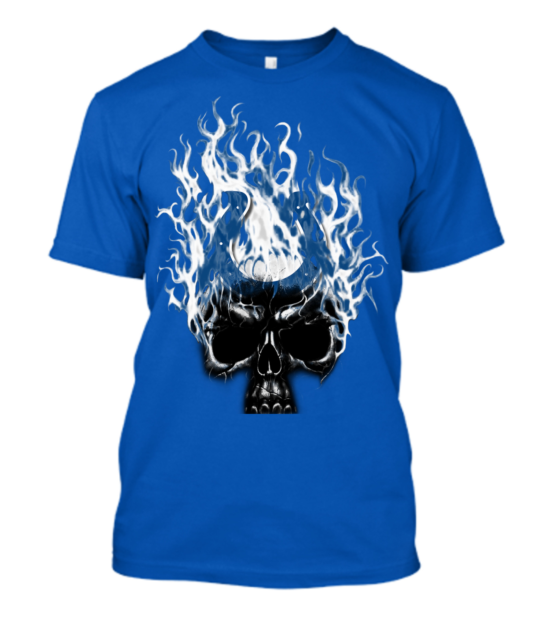 Indianapolis Colts 04 Skull With Horseshoe And Flames T-Shirt