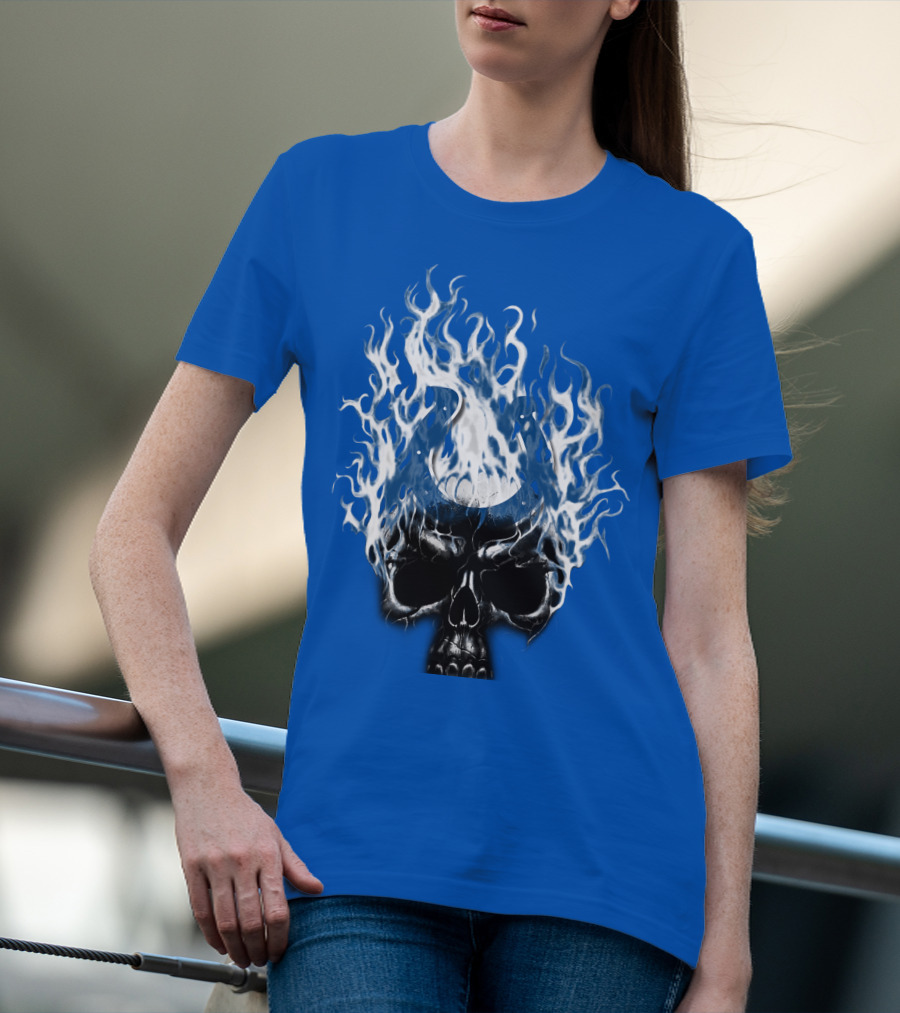 Indianapolis Colts 04 Skull With Horseshoe And Flames T-Shirt