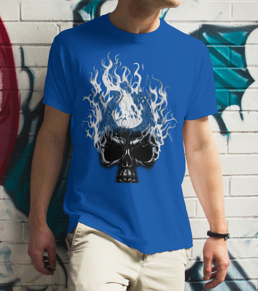 Indianapolis Colts 04 Skull With Horseshoe And Flames T-Shirt
