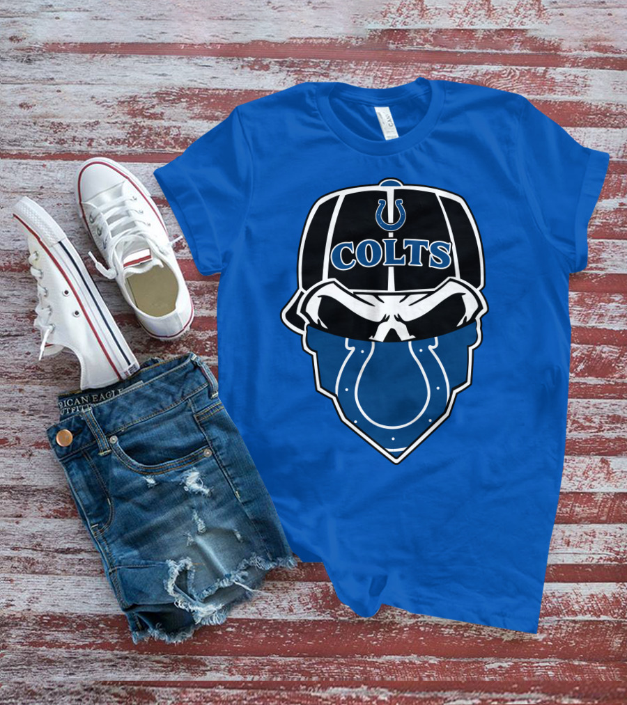 Indianapolis Colts Skull Bandana Helmet T-Shirt