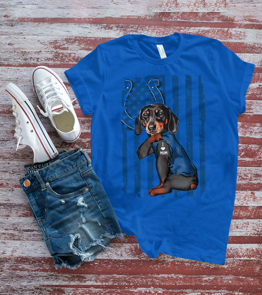 Dachshund I Love Mom Indianapolis Colts American Flag T-Shirt