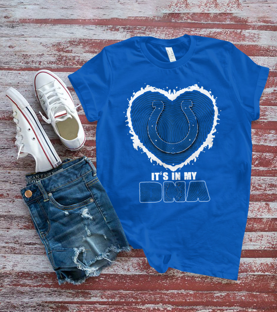 Indianapolis Colts It's In My Dna Heart Horseshoe Fingerprint T-Shirt