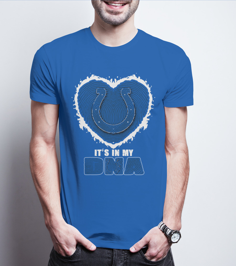Indianapolis Colts It's In My Dna Heart Horseshoe Fingerprint T-Shirt