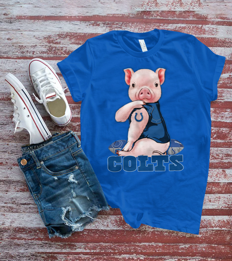 Pig Wearing Indianapolis Colts Jersey With Football T-Shirt