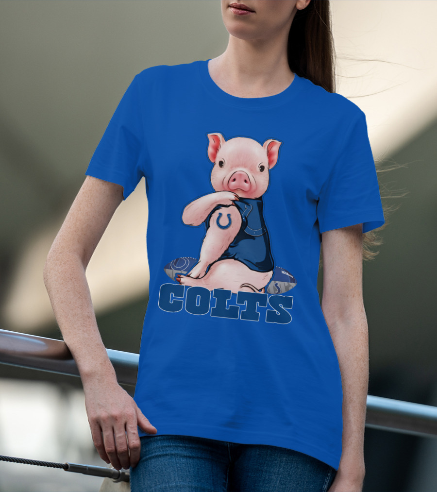 Pig Wearing Indianapolis Colts Jersey With Football T-Shirt
