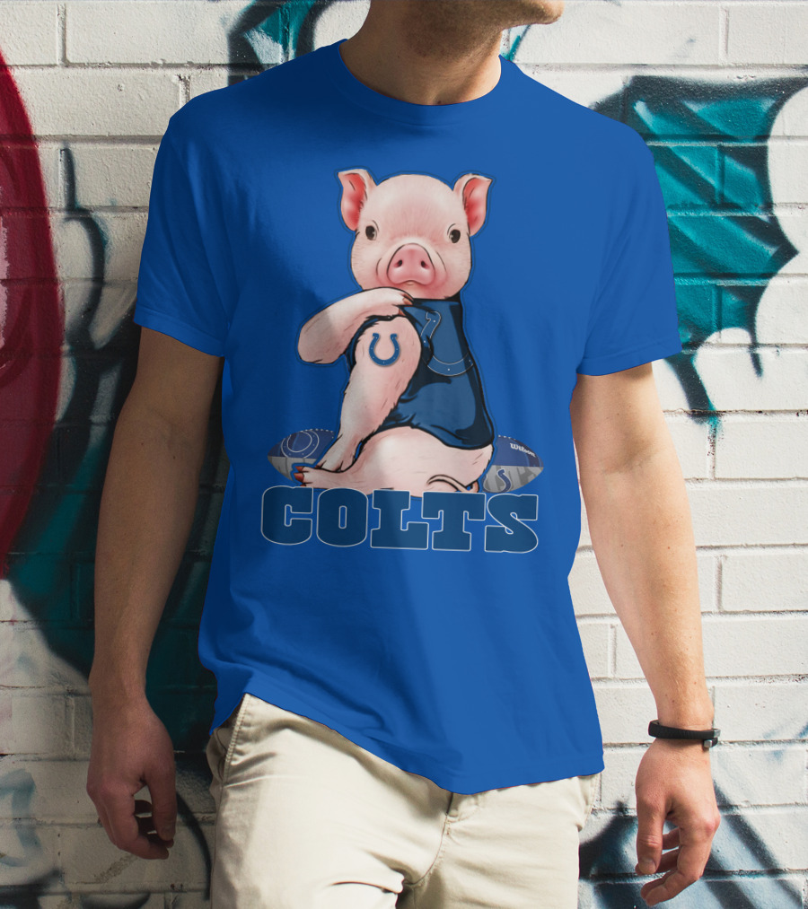 Pig Wearing Indianapolis Colts Jersey With Football T-Shirt