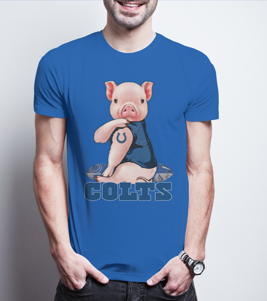 Pig Wearing Indianapolis Colts Jersey With Football T-Shirt