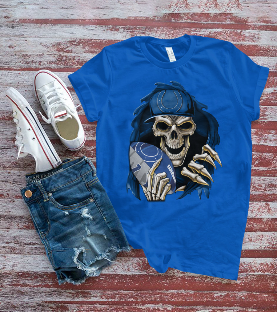 Skullbong Indianapolis Colts Skeleton Holding Football T-Shirt