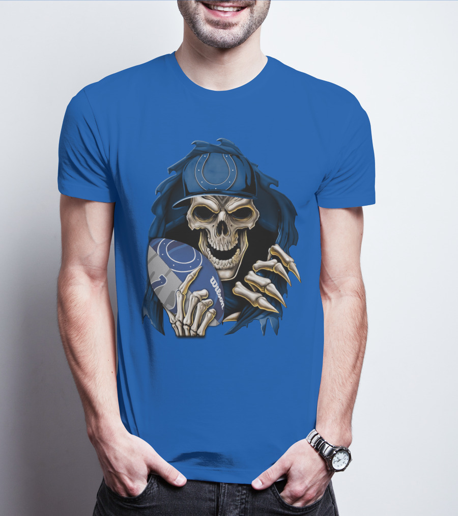 Skullbong Indianapolis Colts Skeleton Holding Football T-Shirt