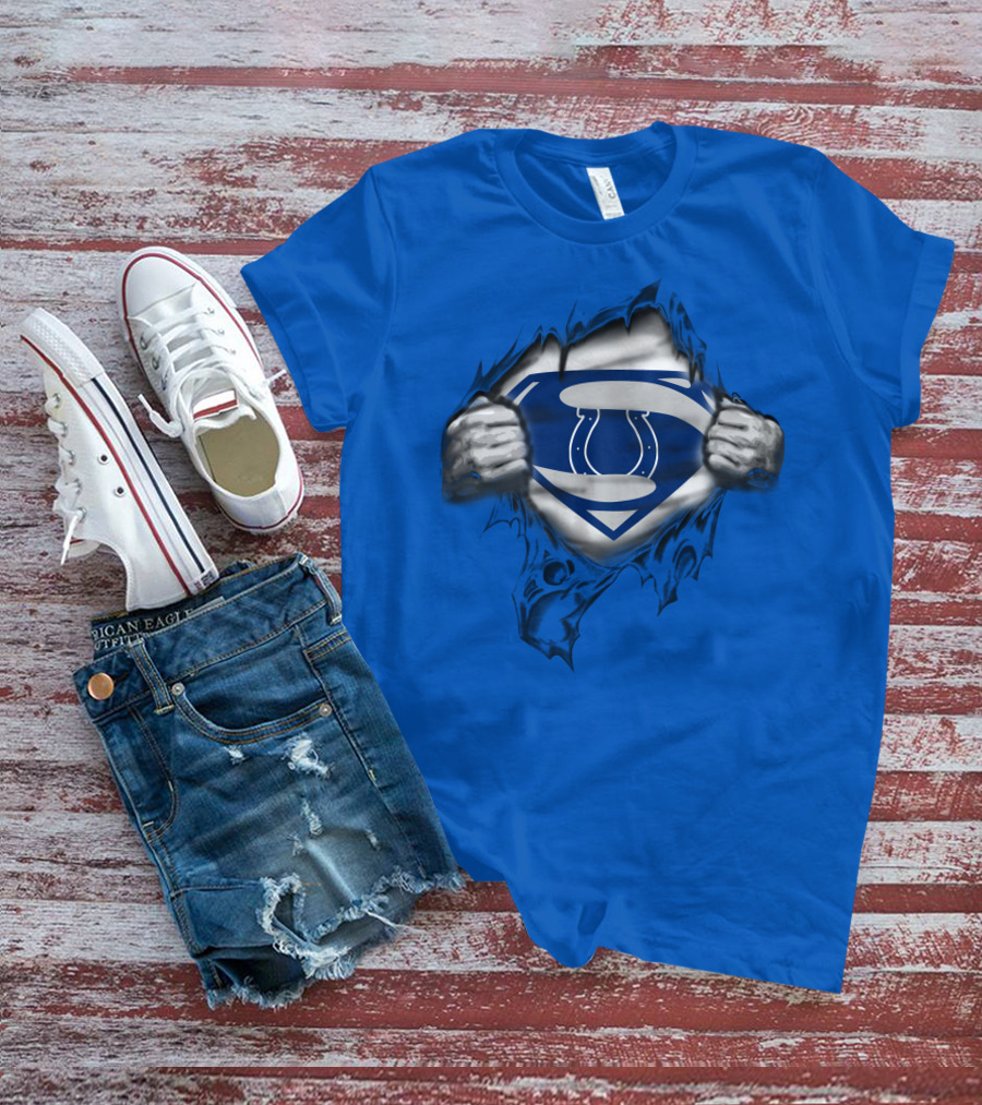 Superman Style Indianapolis Colts 70 Logo Burst T-Shirt