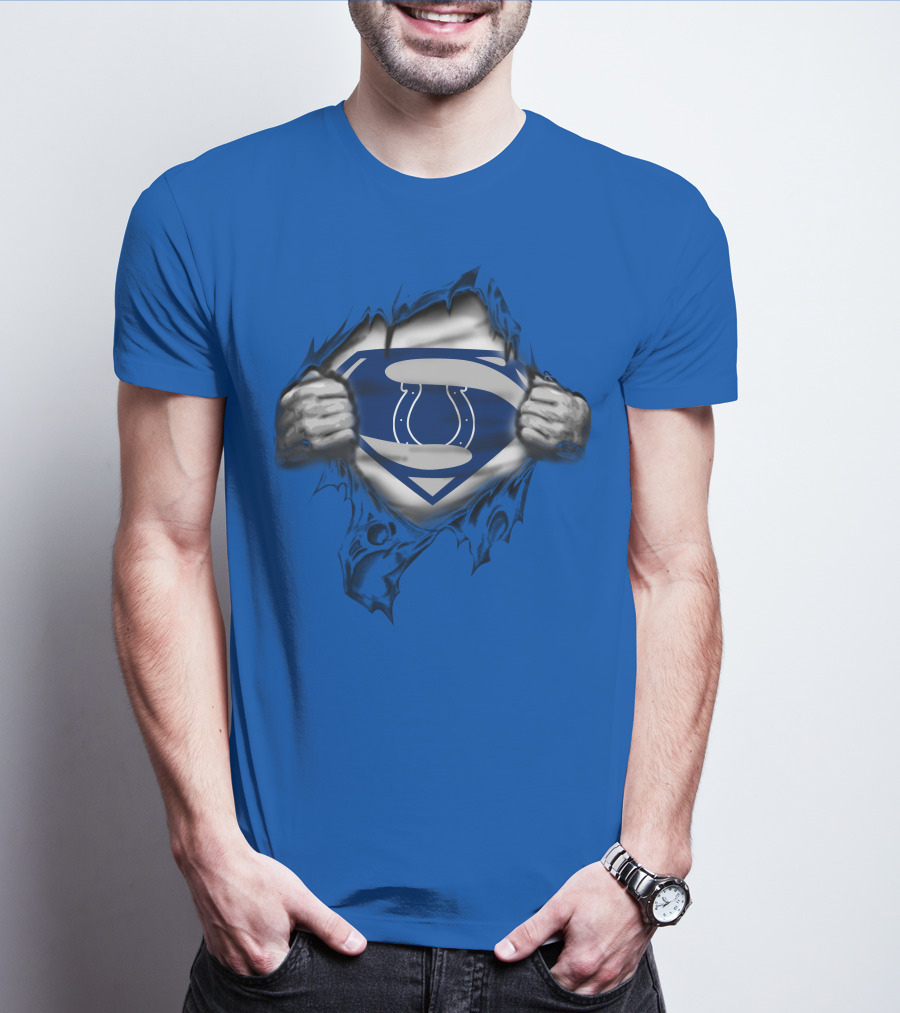 Superman Style Indianapolis Colts 70 Logo Burst T-Shirt