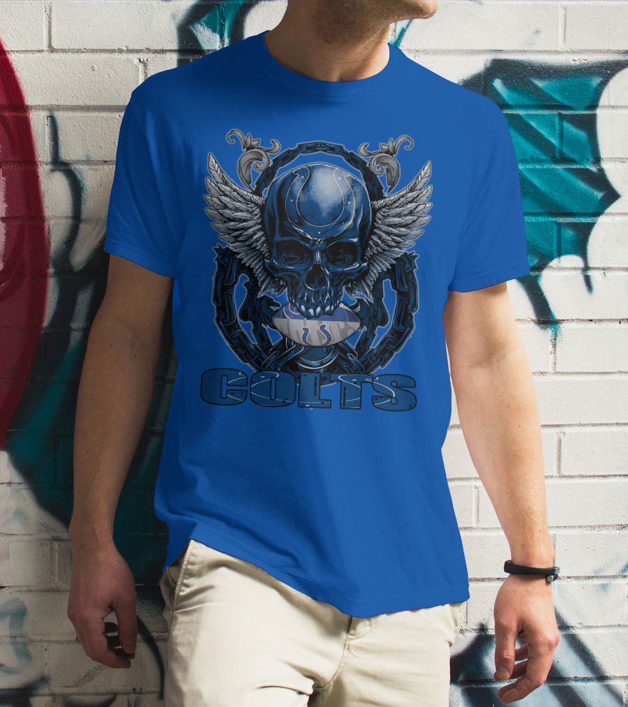 Colts Skullfb Winged Blue Skull Design For Indianapolis Colts Fans T-Shirt