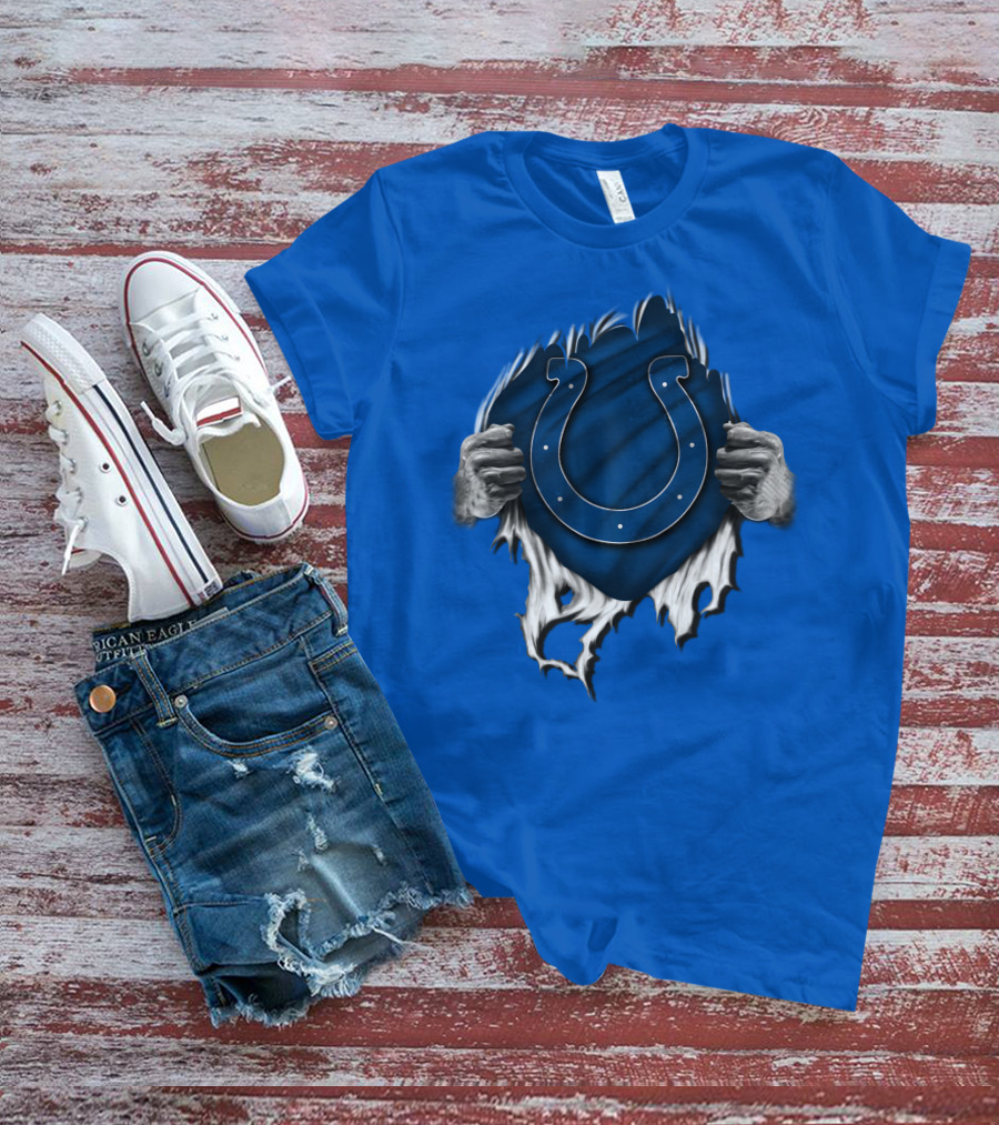 Torn Indianapolis Colts Logo With Ripping Hands T-Shirt