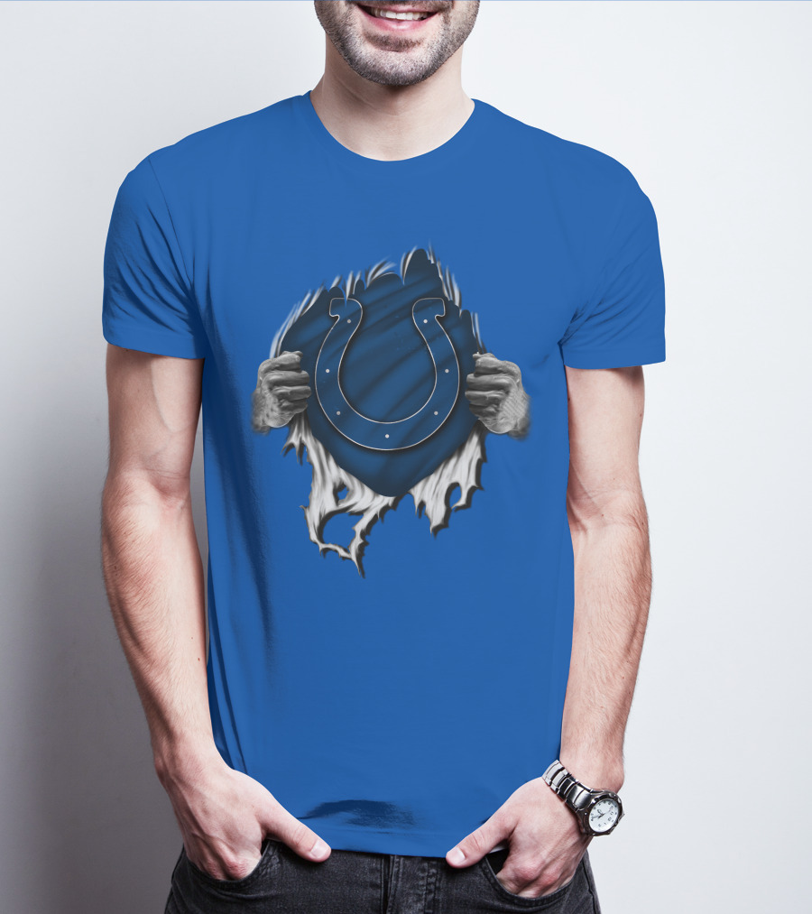 Torn Indianapolis Colts Logo With Ripping Hands T-Shirt