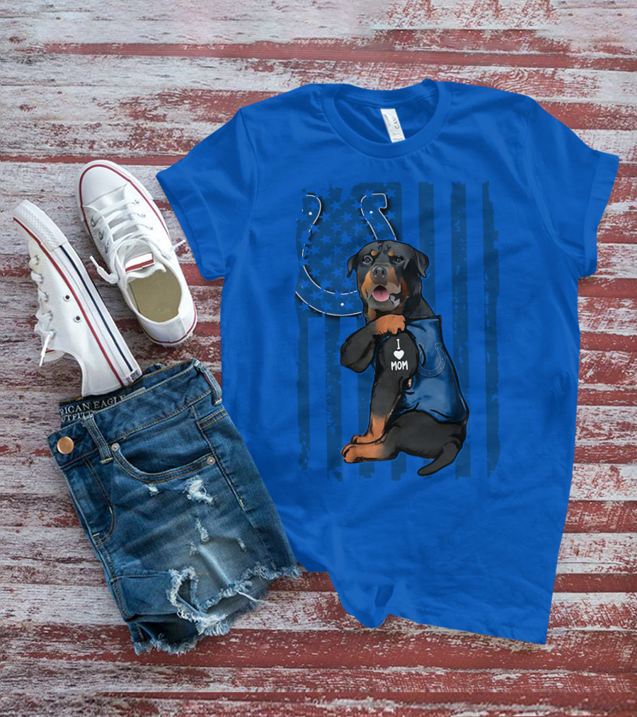 Rottweiler I Love Mom Indianapolis Colts American Flag T-Shirt