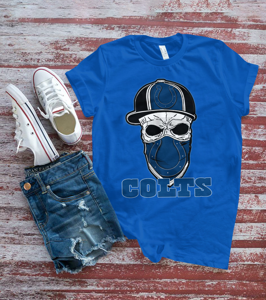 Skull Cap Colts Logo Indianapolis Colts T-Shirt