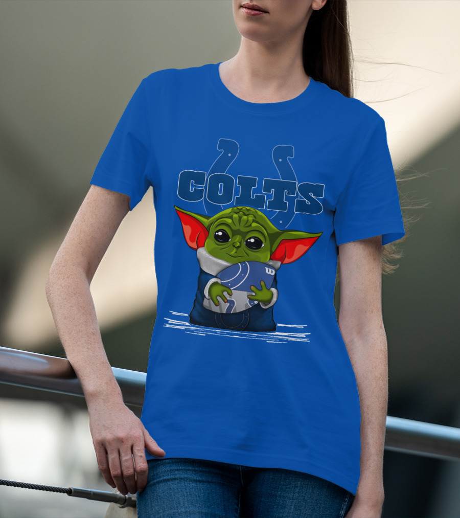 Yoda Holding Football With Indianapolis Colts T-Shirt