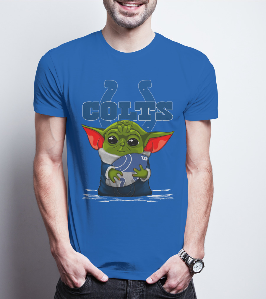 Yoda Holding Football With Indianapolis Colts T-Shirt