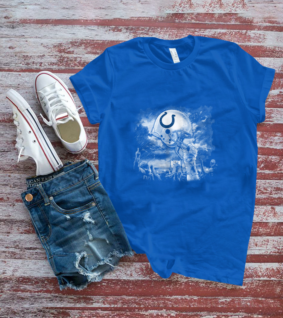 Indianapolis Colts Football Helmet In Victory Celebration Imagery T-Shirt