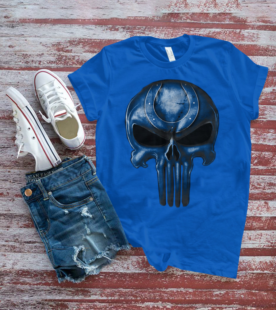 Skull Indianapolis Colts Blue Horseshoe T-Shirt
