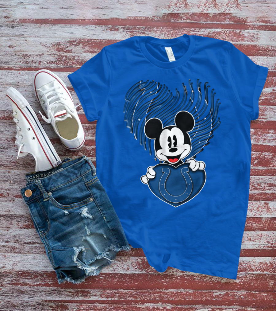 Mick Mickey Heart Indianapolis Colts Iconic Blue Fan T-Shirt