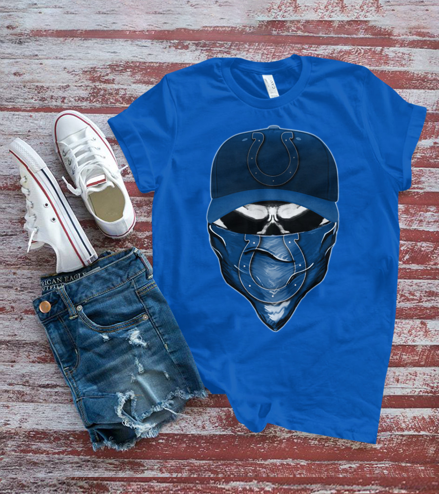Skull Indianapolis Colts Fan Mask And Cap T-Shirt
