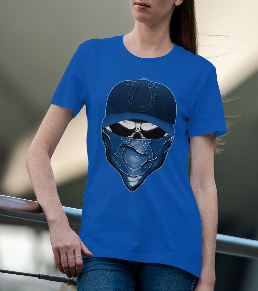 Skull Indianapolis Colts Fan Mask And Cap T-Shirt