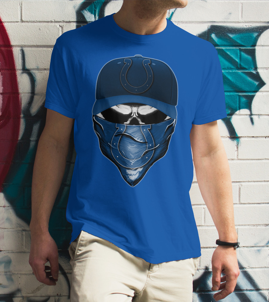 Skull Indianapolis Colts Fan Mask And Cap T-Shirt