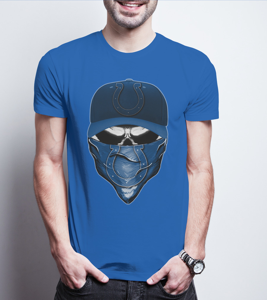 Skull Indianapolis Colts Fan Mask And Cap T-Shirt