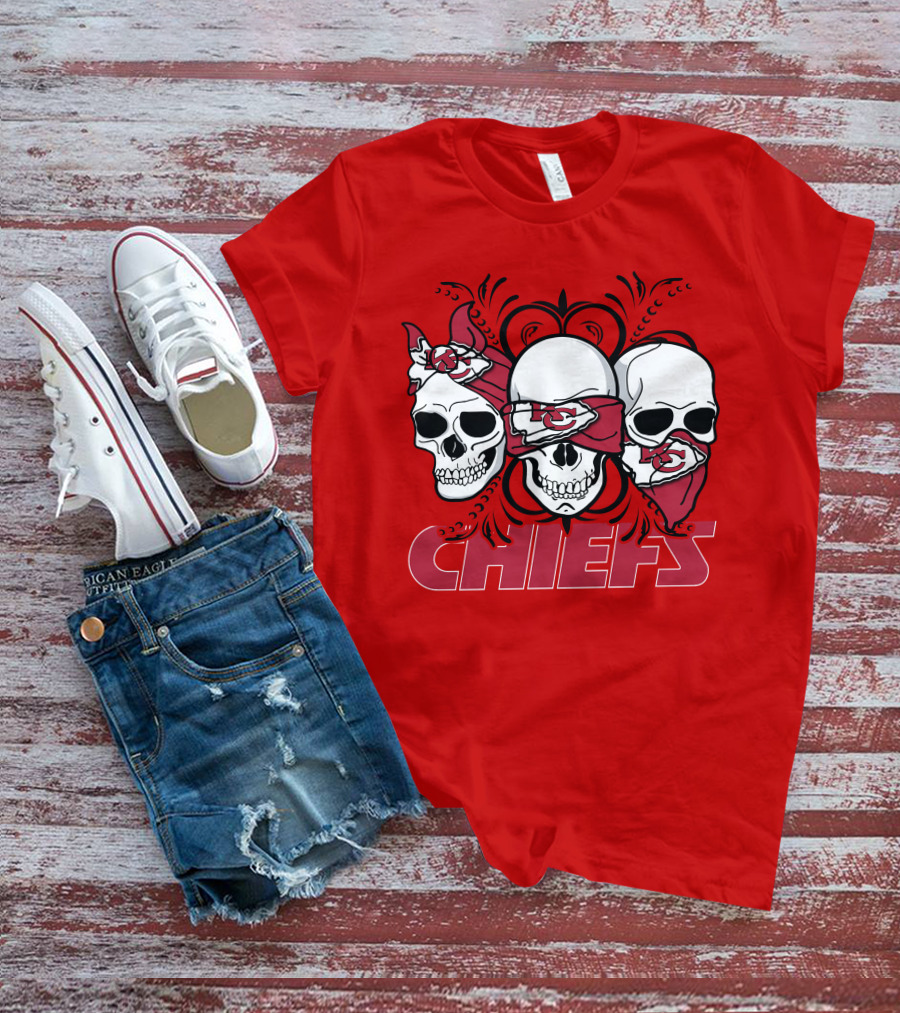 Kansas City Chiefs 3 Skull Bandanas T-Shirt