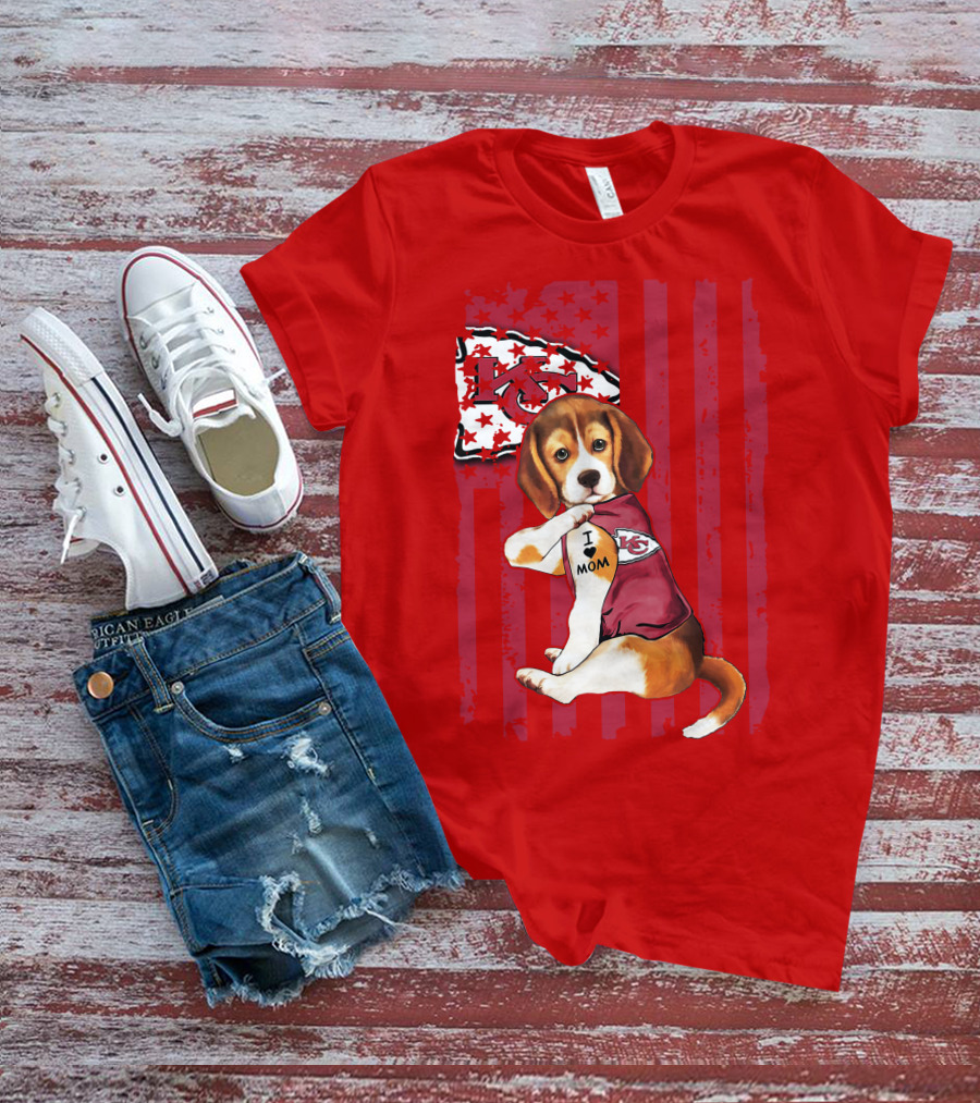 Beagle I Love Mom Kansas City Chiefs Fan Tattoo Football American Flag T-Shirt