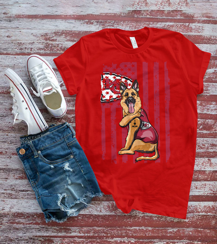 Kansas City Chiefs German Shepherd I Love Mom T-Shirt