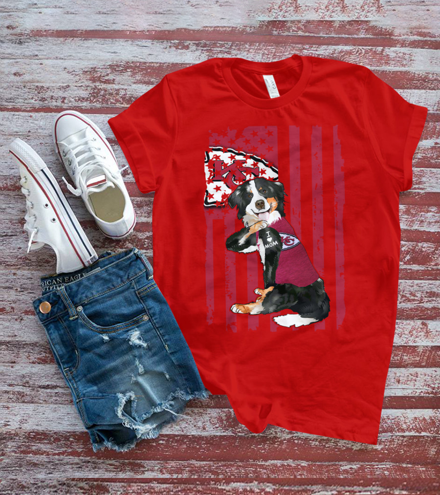 I Love Mom Border Collie Kansas City Chiefs Fan T-Shirt