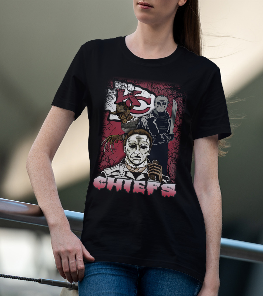 Kc Chiefs Horror Movie Crossover Featuring Iconic Villains T-Shirt