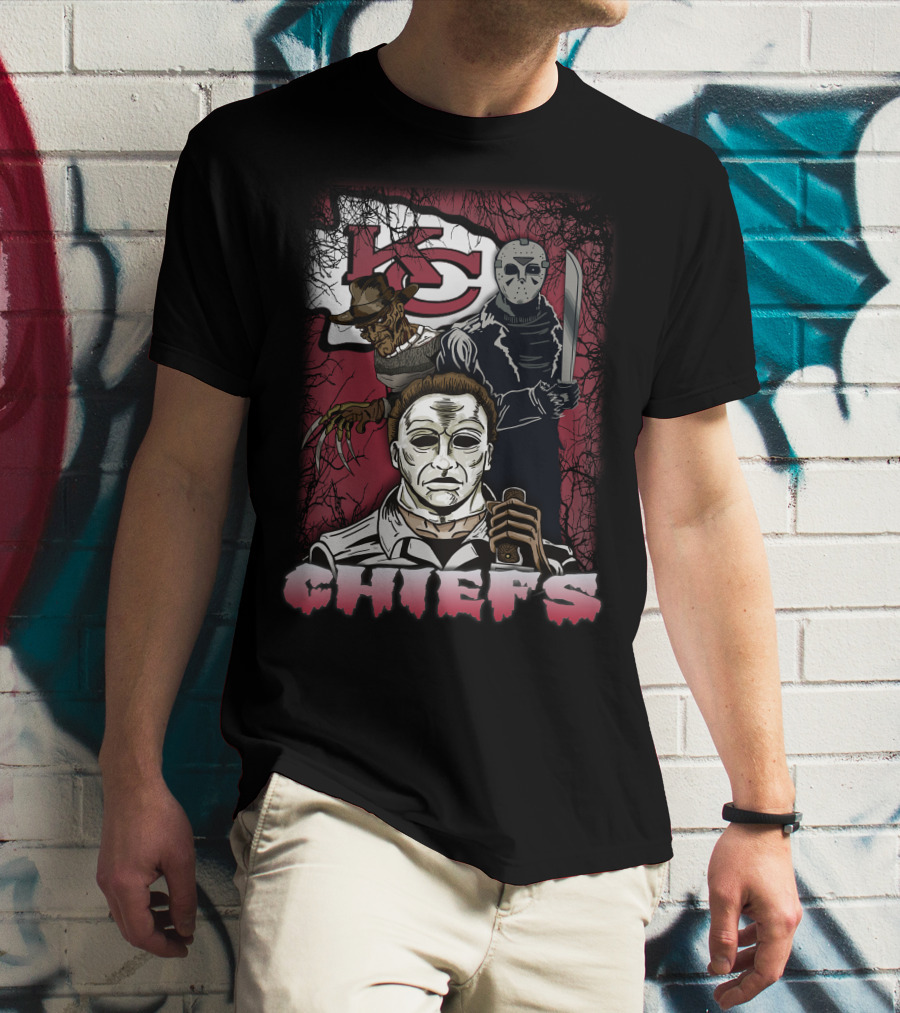 Kc Chiefs Horror Movie Crossover Featuring Iconic Villains T-Shirt