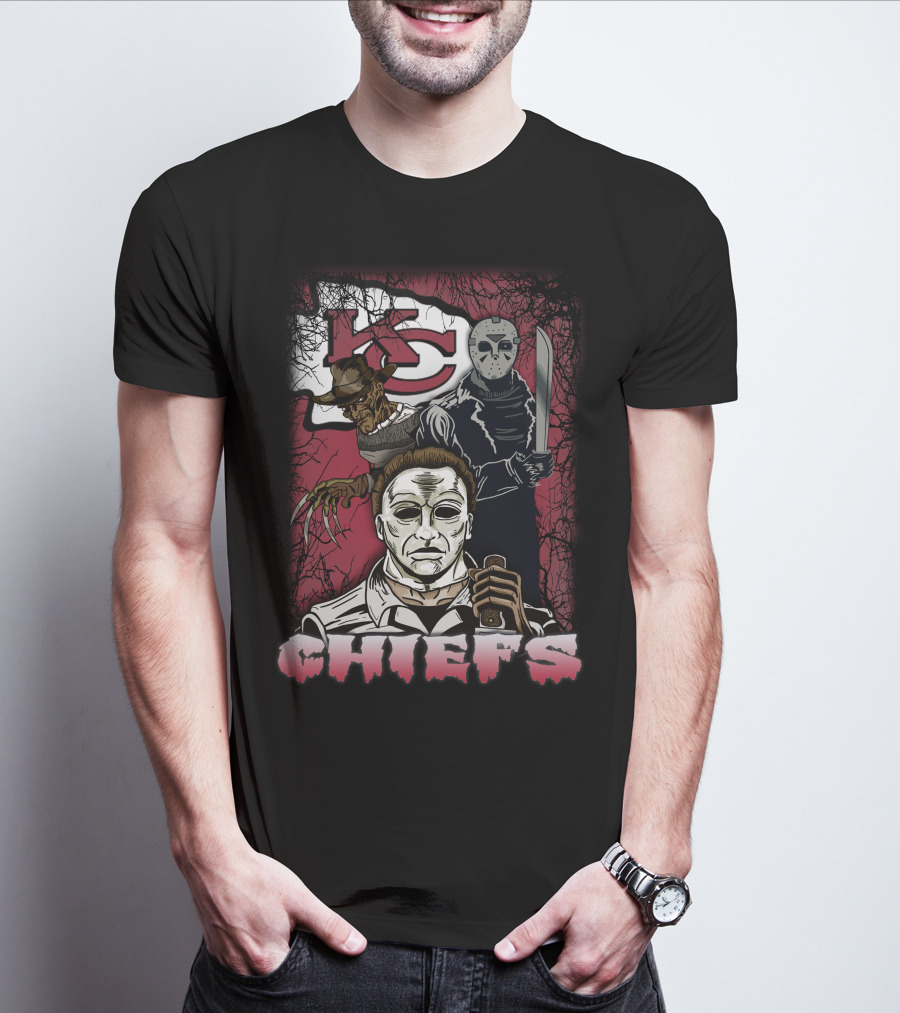 Kc Chiefs Horror Movie Crossover Featuring Iconic Villains T-Shirt