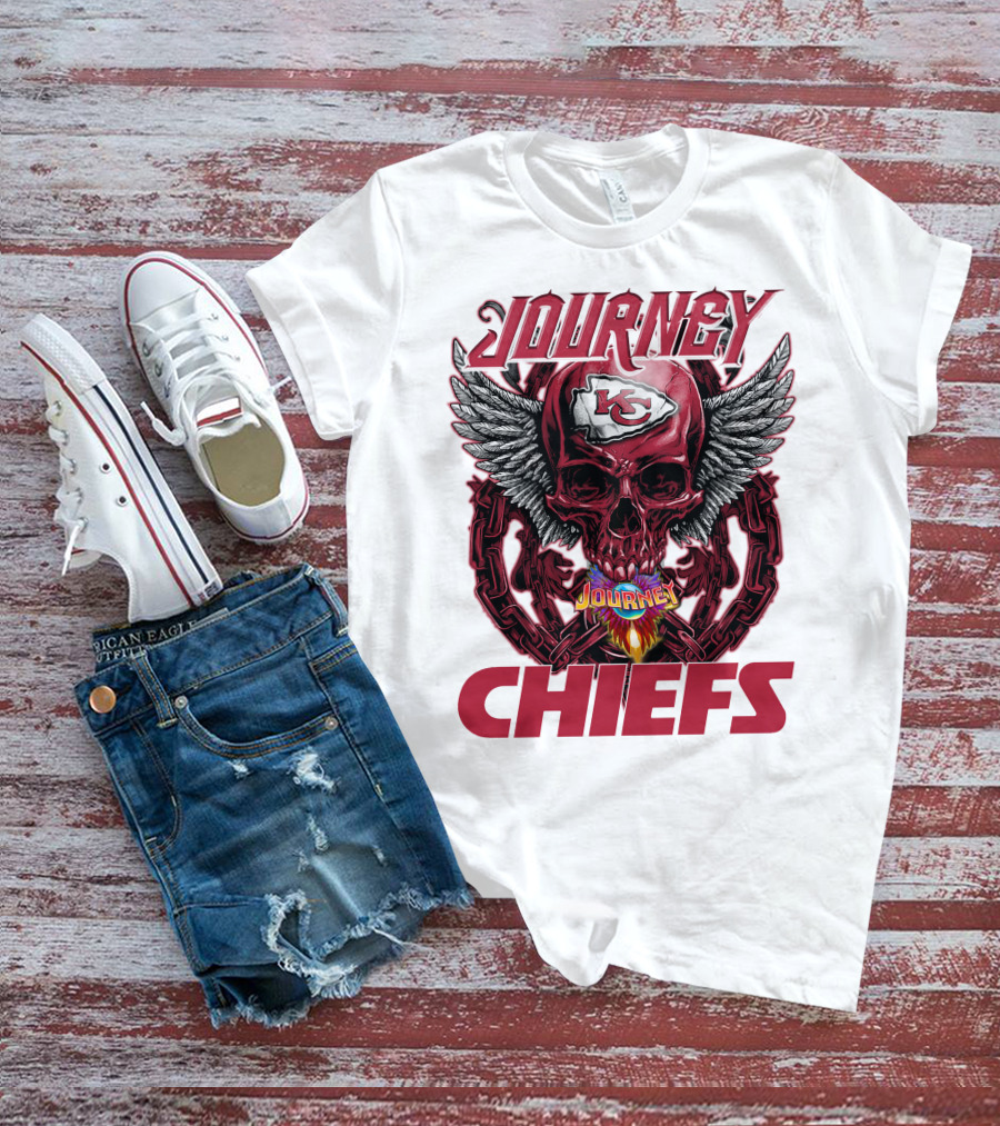 Journey Chiefs Kansas City KC Skull Wings Flame Chains T-Shirt