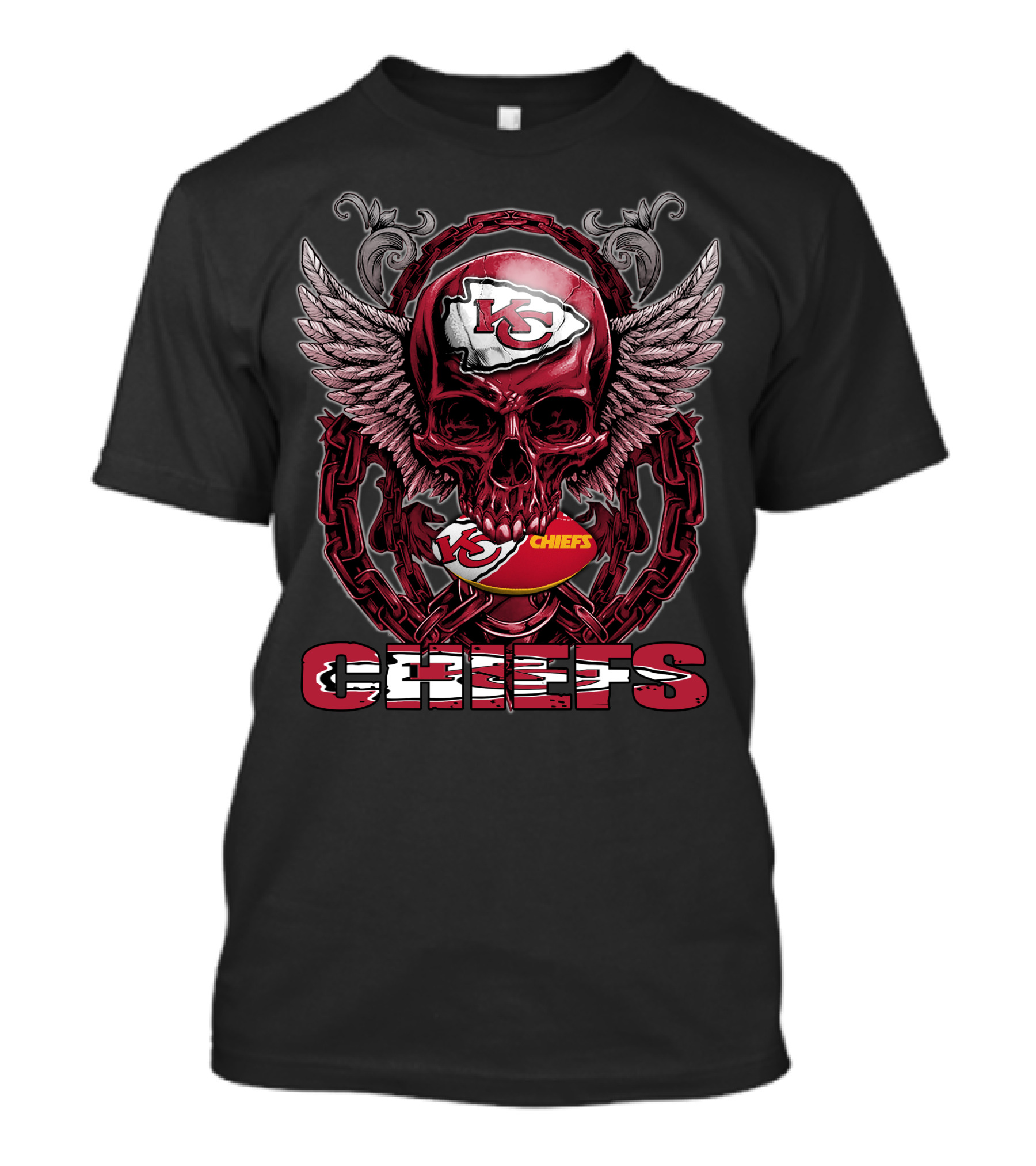 Kansas City Chiefs Skull And Winged Football Chiefs T-Shirt