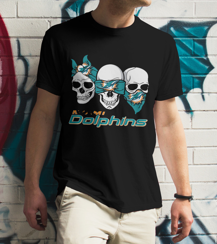 3 Skull Miami Dolphins T-Shirt