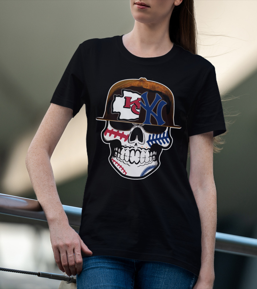 Kansas City Chiefs New York Yankees Skull Baseball Hat T-Shirt