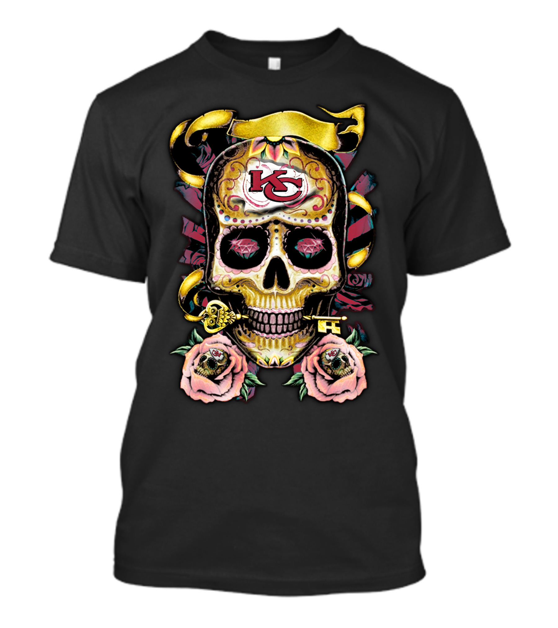 Kansas City Chiefs 79 Skull Key Roses T-Shirt