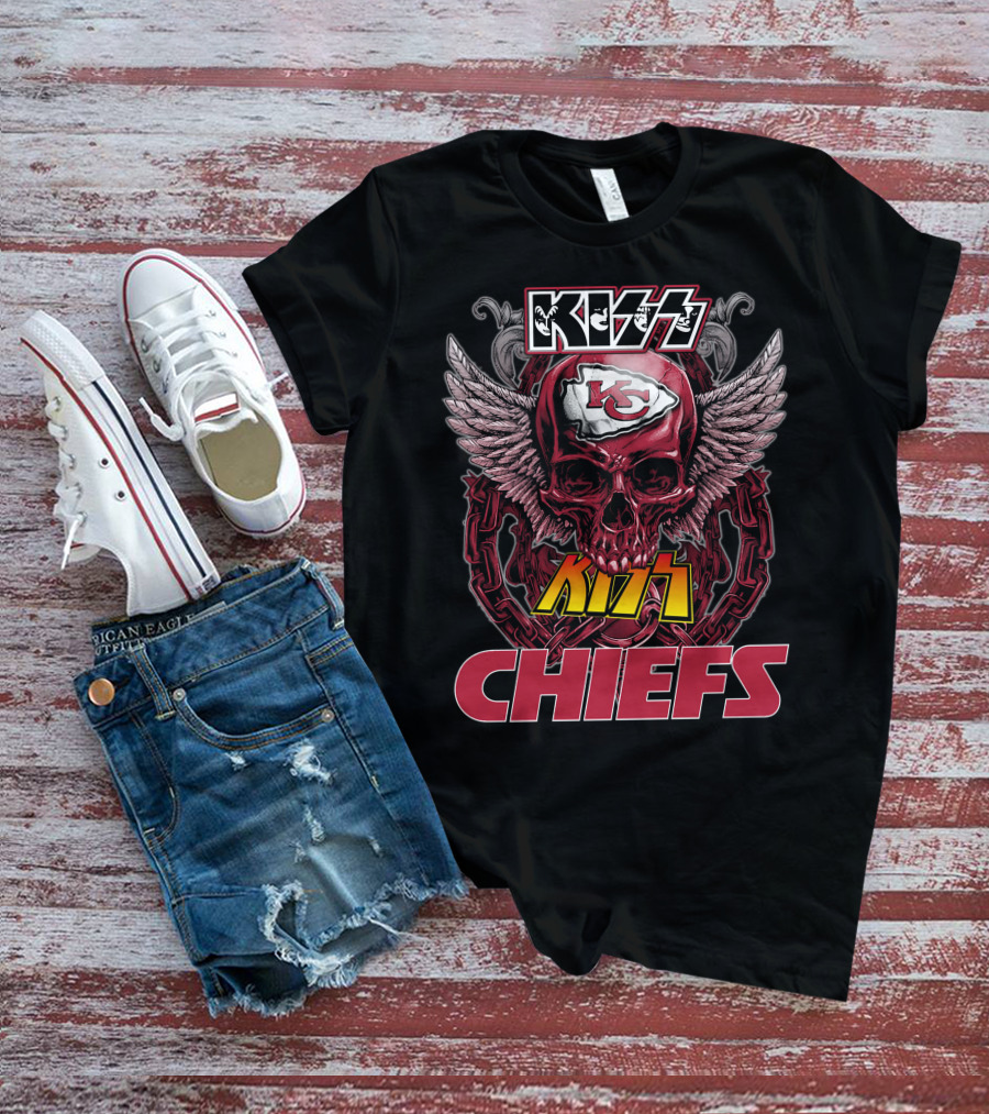 Kiss Chiefs Kansas City Chiefs Skull Winged T-Shirt