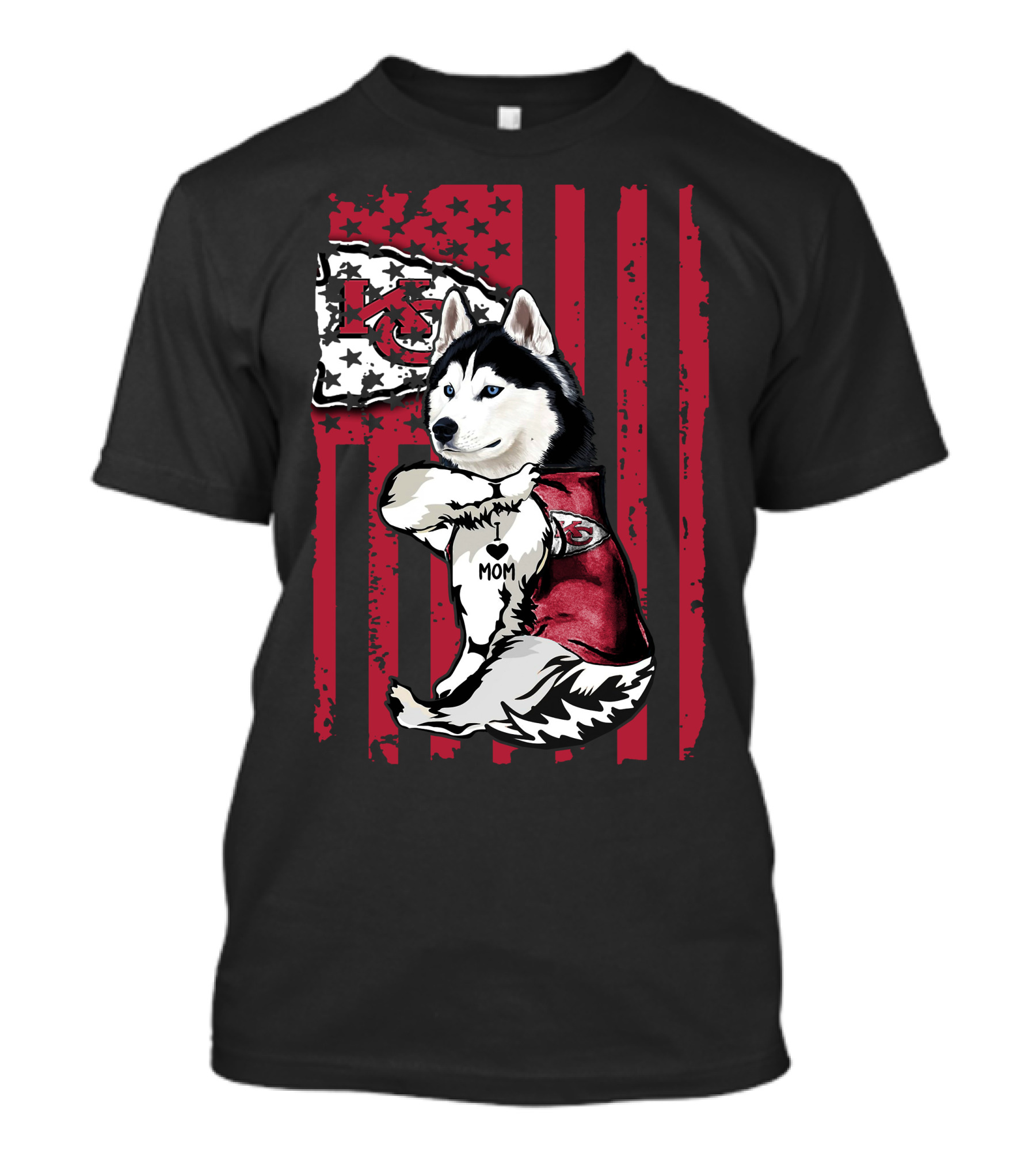 Siberian Husky Kansas City Chiefs Mom American Flag T-Shirt