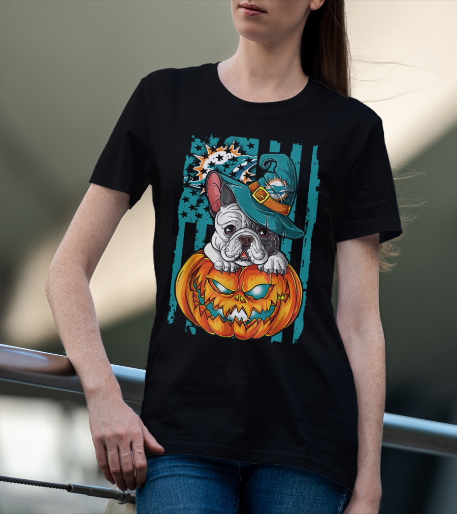 Hlw Bulldog Miami Dolphins Halloween Pumpkin T-Shirt