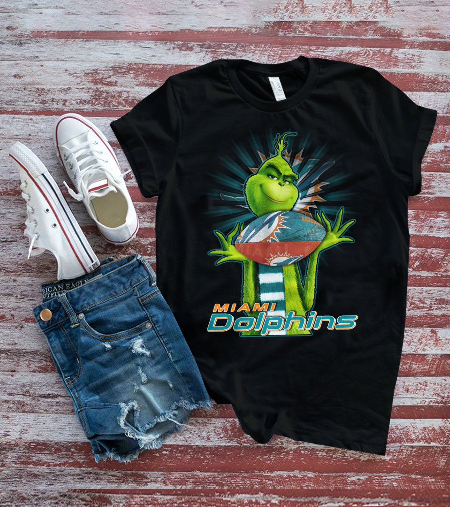 Grinch Holding Miami Dolphins Football T-Shirt