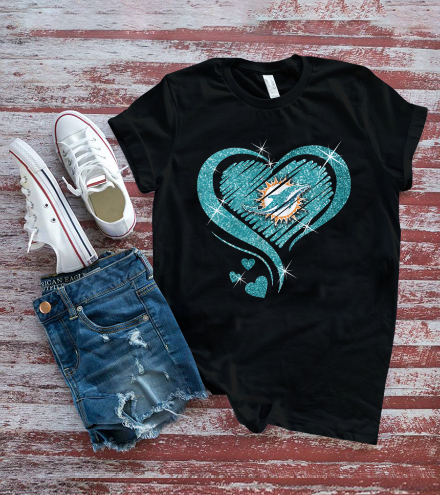 Heart Diamond Miami Dolphins Sparkle T-Shirt
