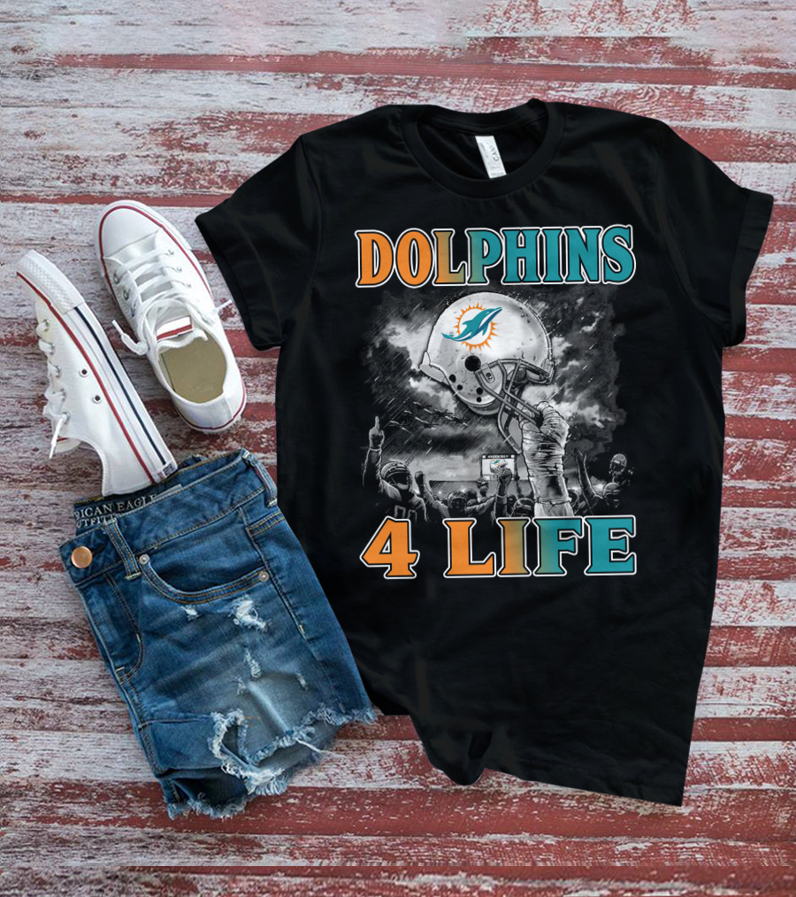 Dolphins 4 Life Miami Dolphins Helmet Celebration T-Shirt