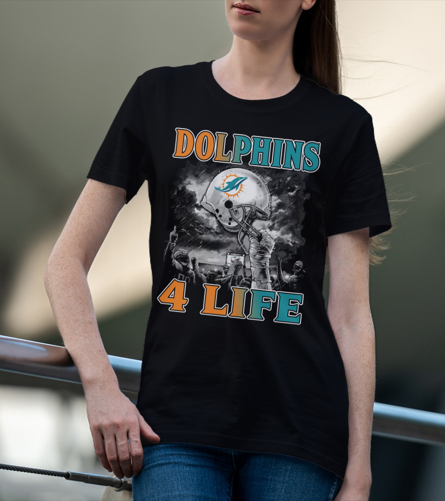 Dolphins 4 Life Miami Dolphins Helmet Celebration T-Shirt