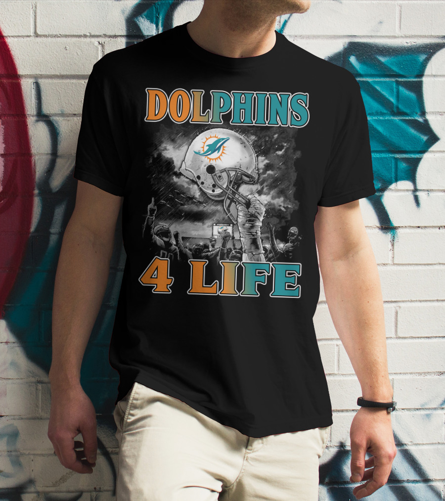 Dolphins 4 Life Miami Dolphins Helmet Celebration T-Shirt