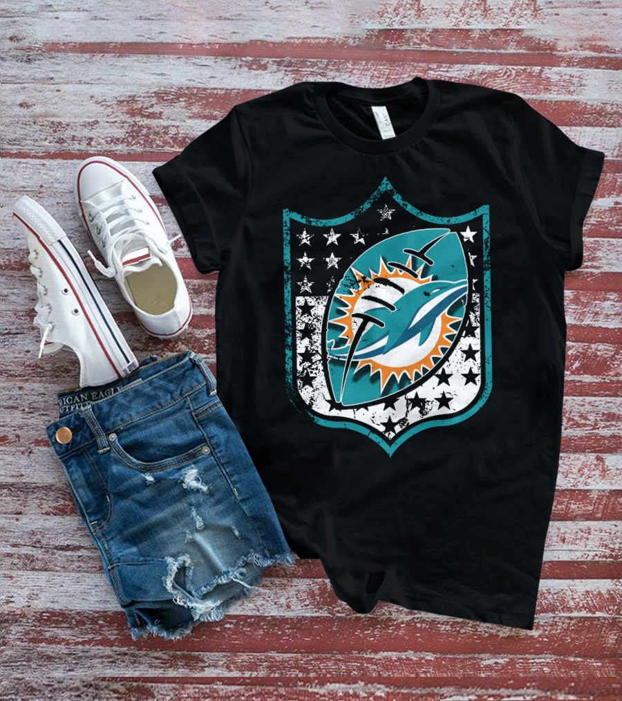 Miami Dolphins Logo With American Flag Elements T-Shirt